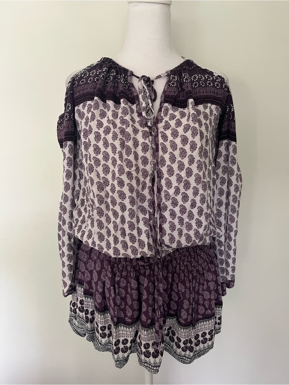 Boho Tie-Neck Peasant Tunic in Plum BLU MOON